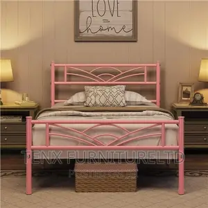 Photo - Bed Double Metal Platform Bed Frame (Pink)