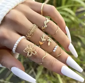 Flower Leaf Pearl Ring 10pcs Set Women's Ring