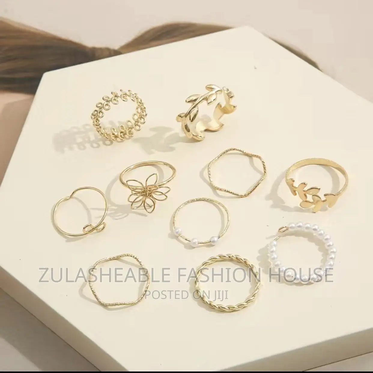 Flower Leaf Pearl Ring 10pcs Set Women's Ring