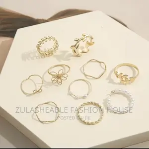Flower Leaf Pearl Ring 10pcs Set Women's Ring