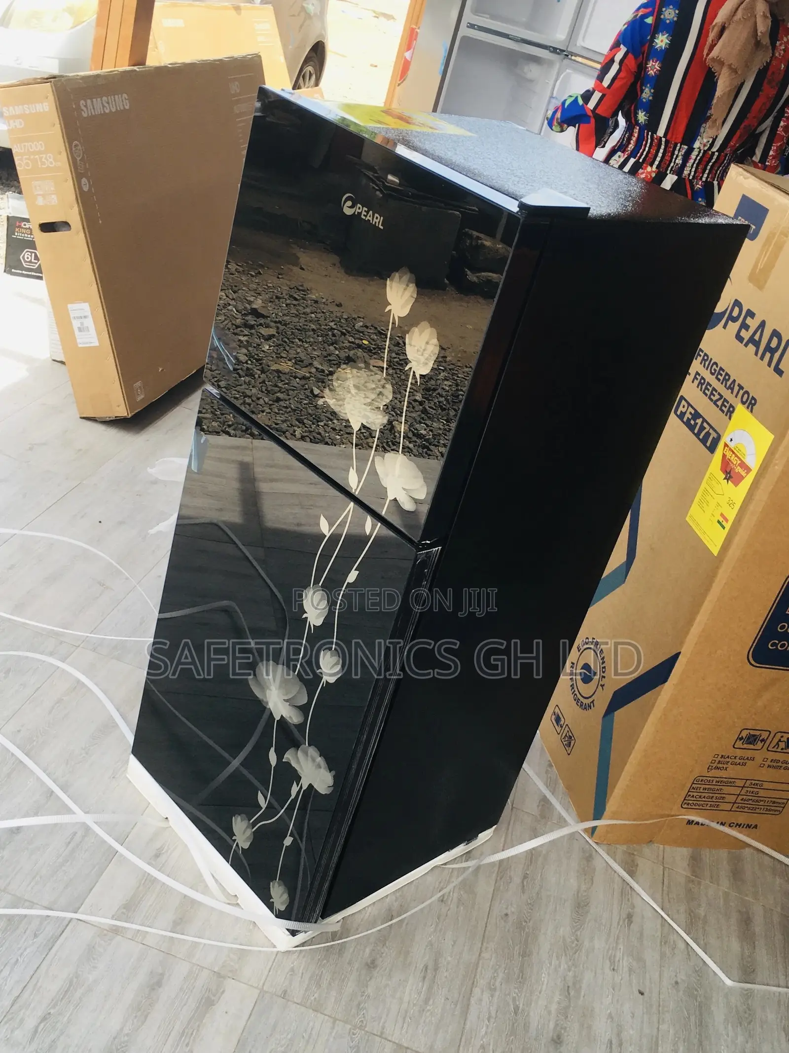 Quality Pearl Black Glass PF-17T Doubledoor Topfreezer