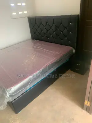 Queen Bed and Mattress With Side Drawer