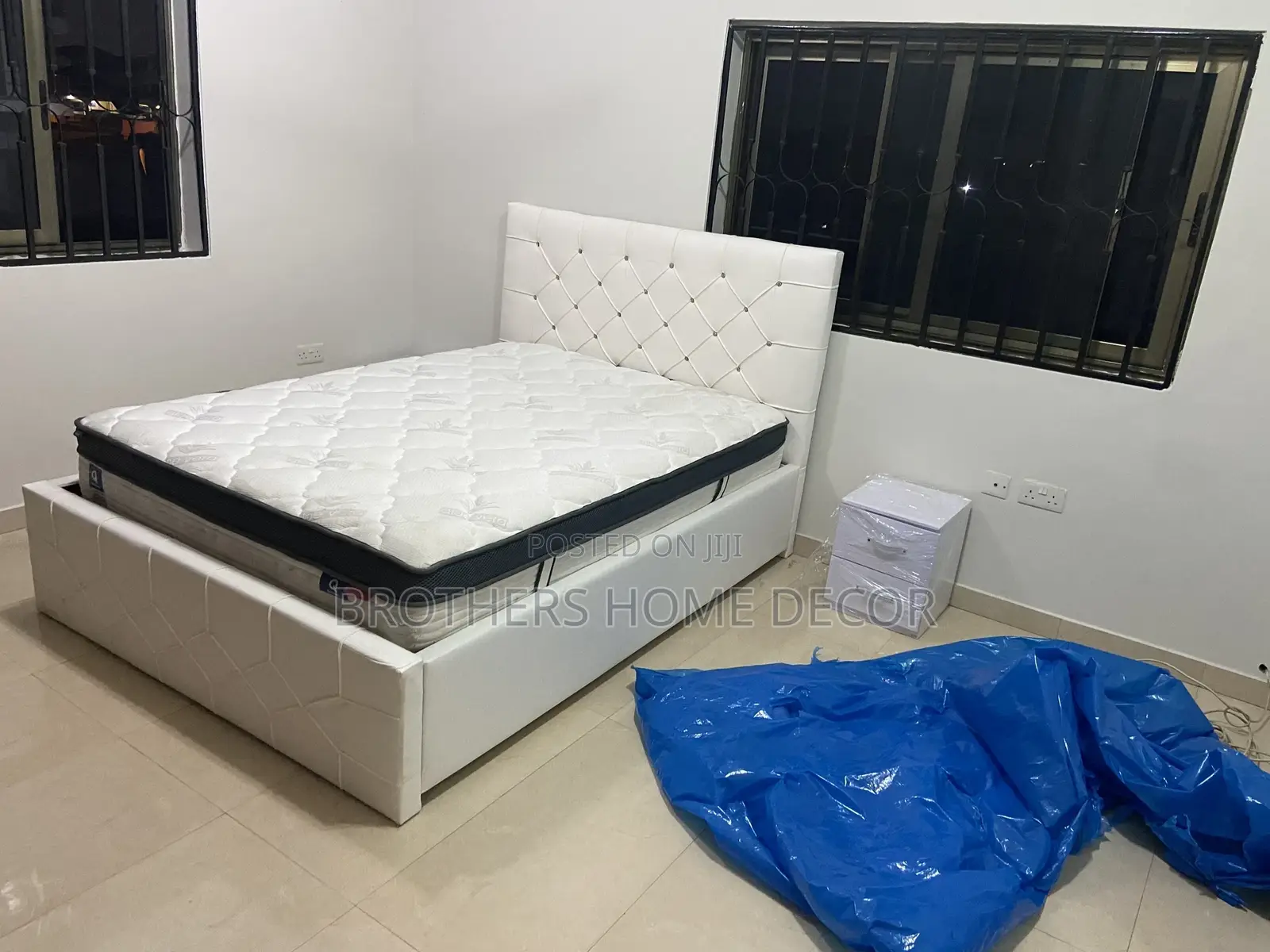 Foreign Double Bed With Mattress and Side Drawers