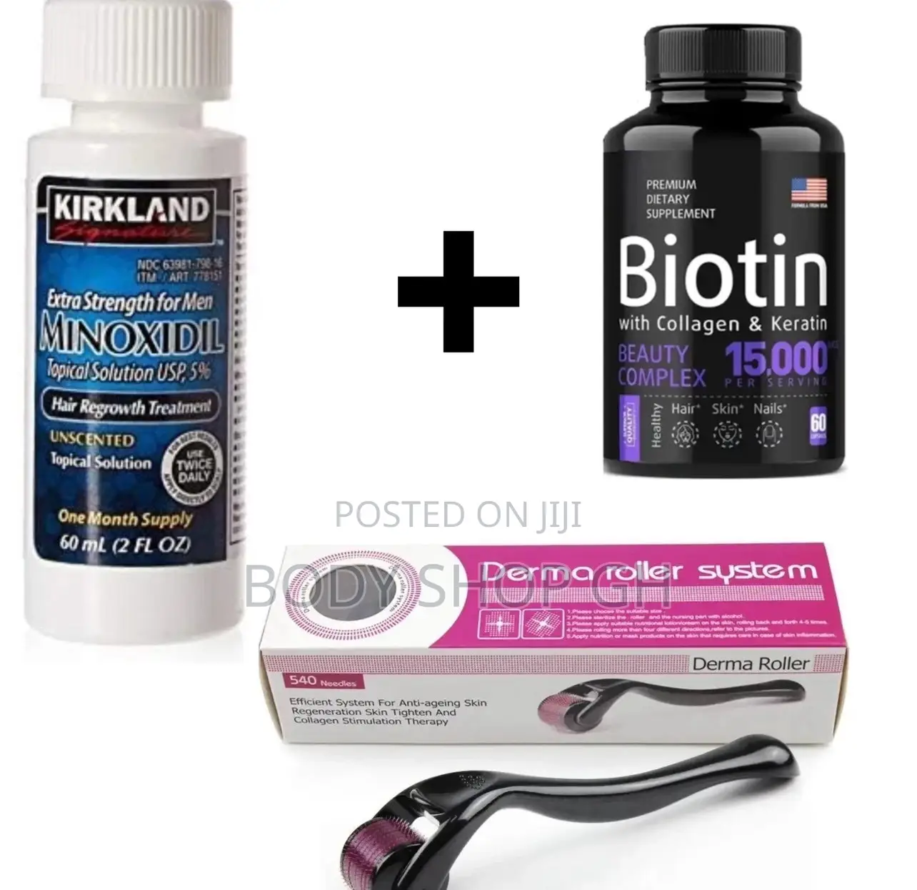 Beard Booster Combo Package- [ Biotin + Roller + Kirkland]