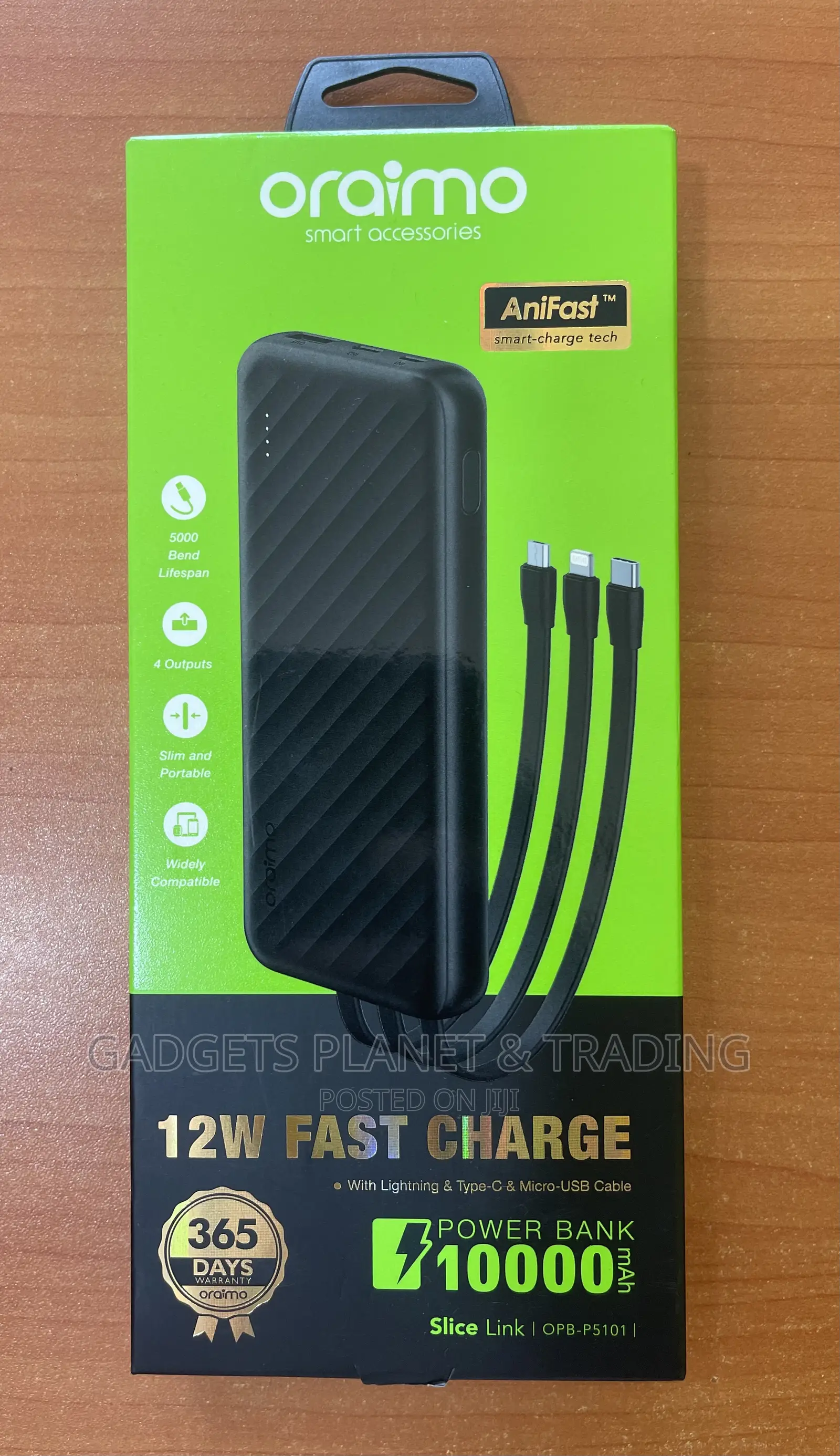 Oraimo Slice Link 10000mah 12W Fast Charge 3 in 1 Power Bank