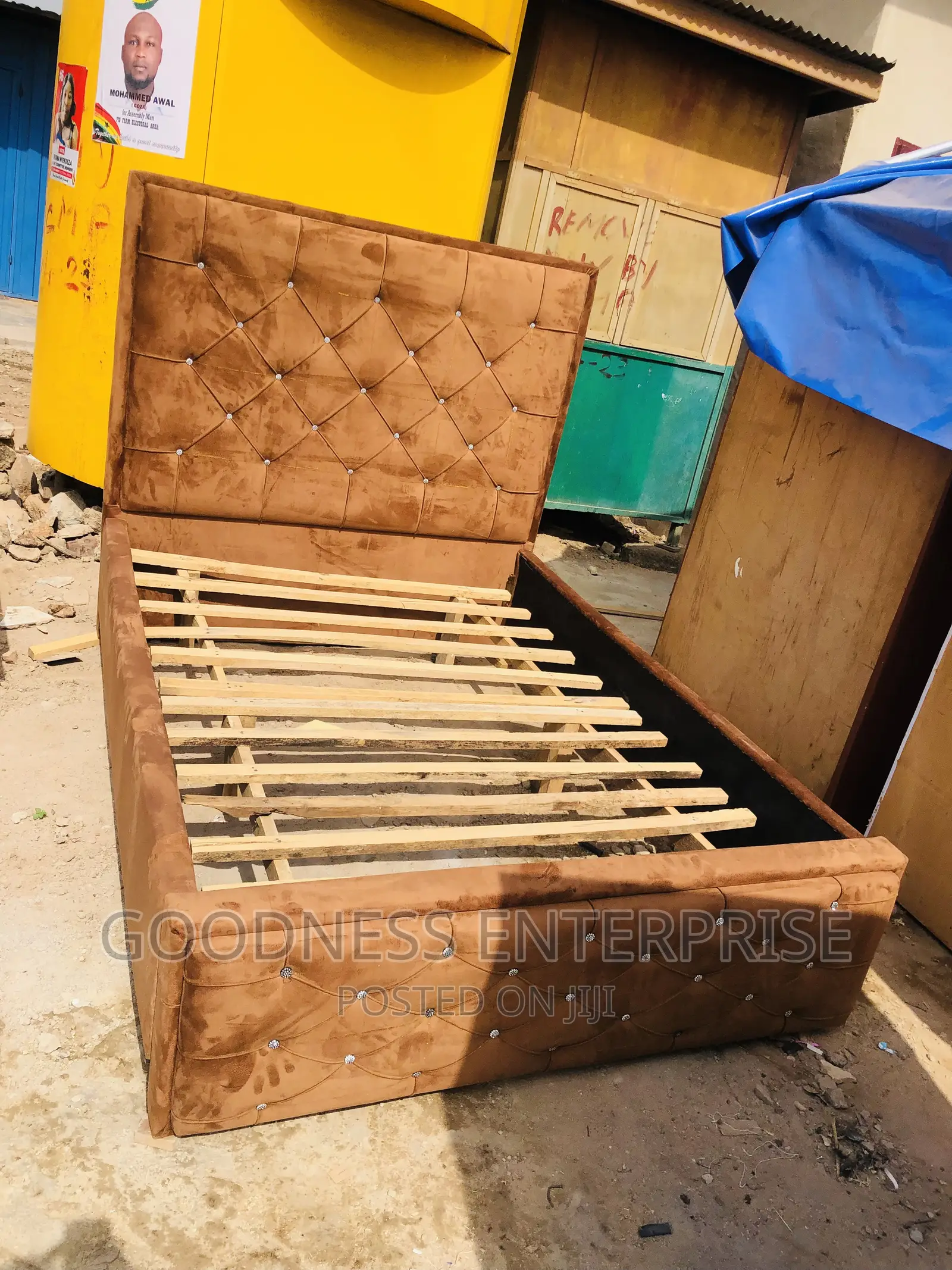 Design Fabric Material Double Bed Frame