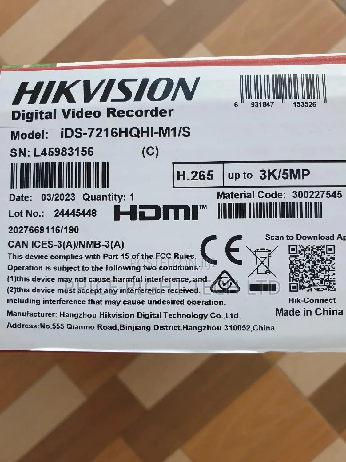 Hikvision DVR 16 Channel Up to 5mp Ids-7216hqhi-M1/S