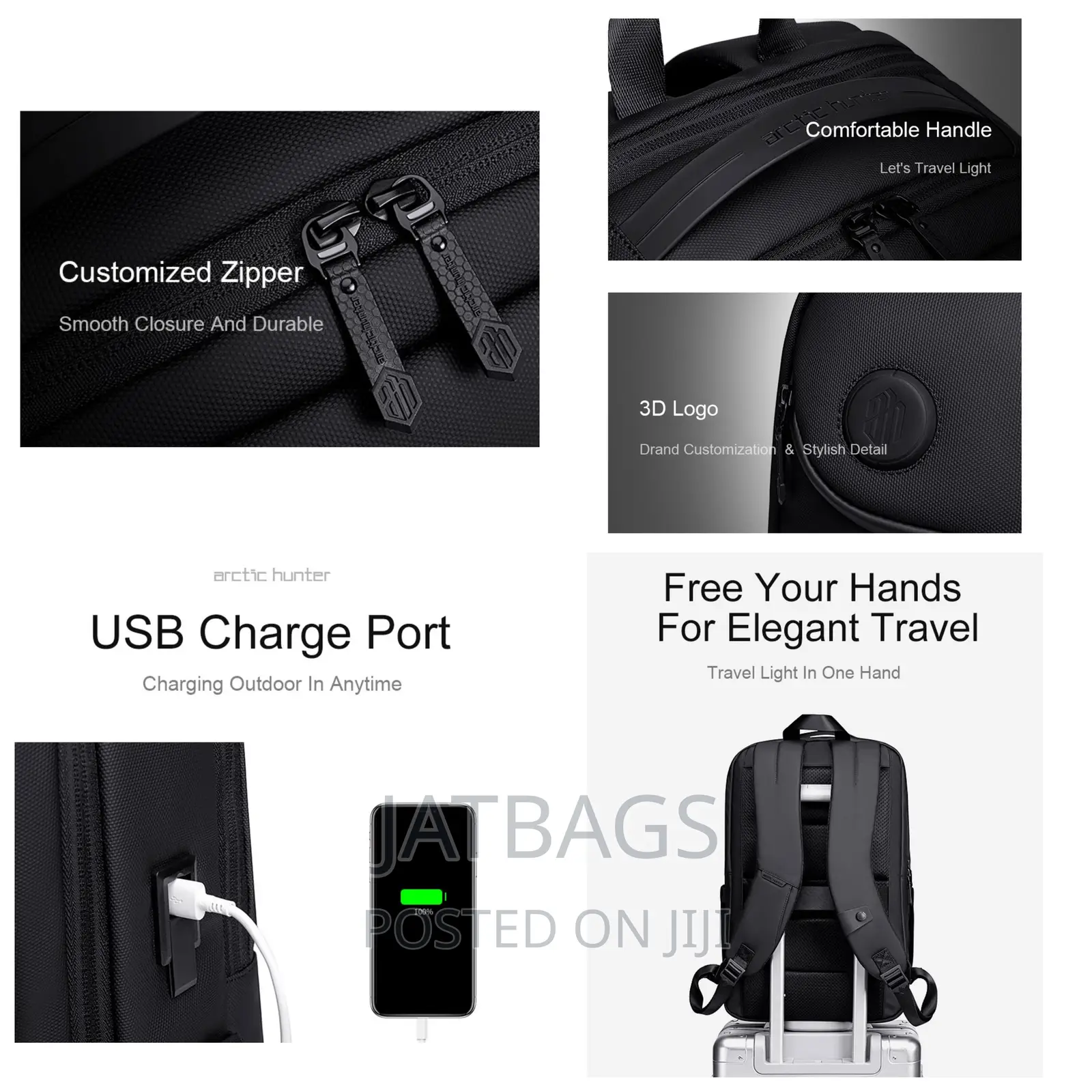 Black Waterproof Usb Laptop Backpack (Free Delivery)