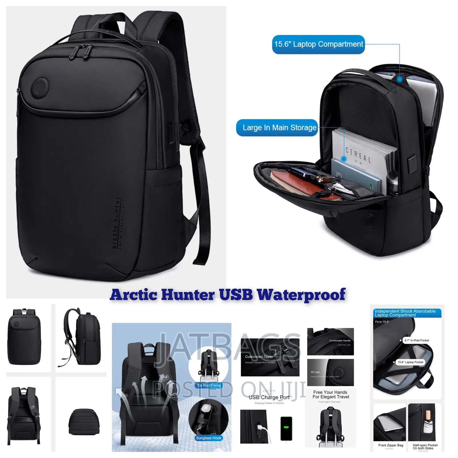 Black Waterproof Usb Laptop Backpack (Free Delivery)