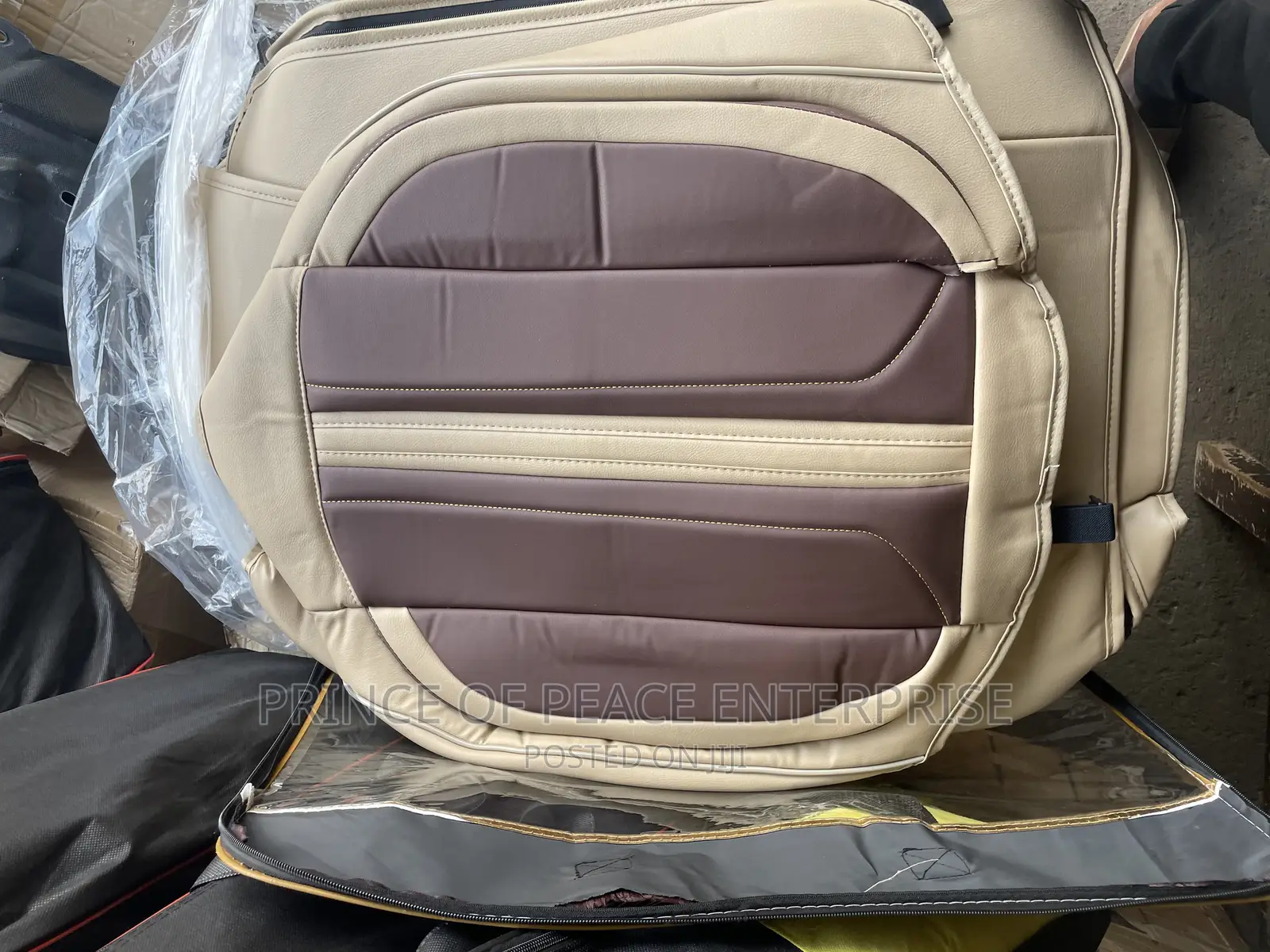 Leather Seat Cover Beige and Brown