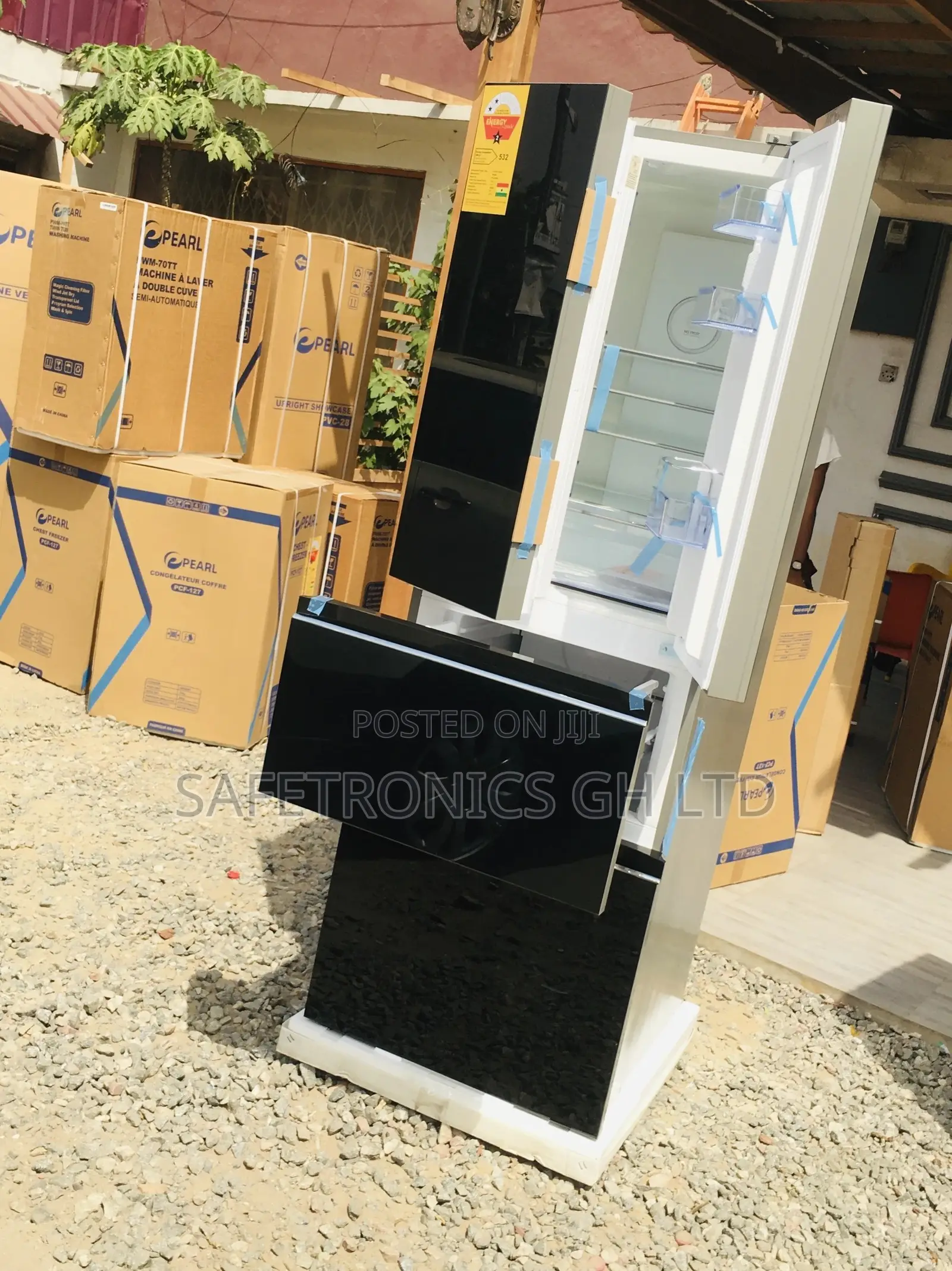 Black Glass 4 Doors Bottomfreezer Pearl PF-470BG Fridge