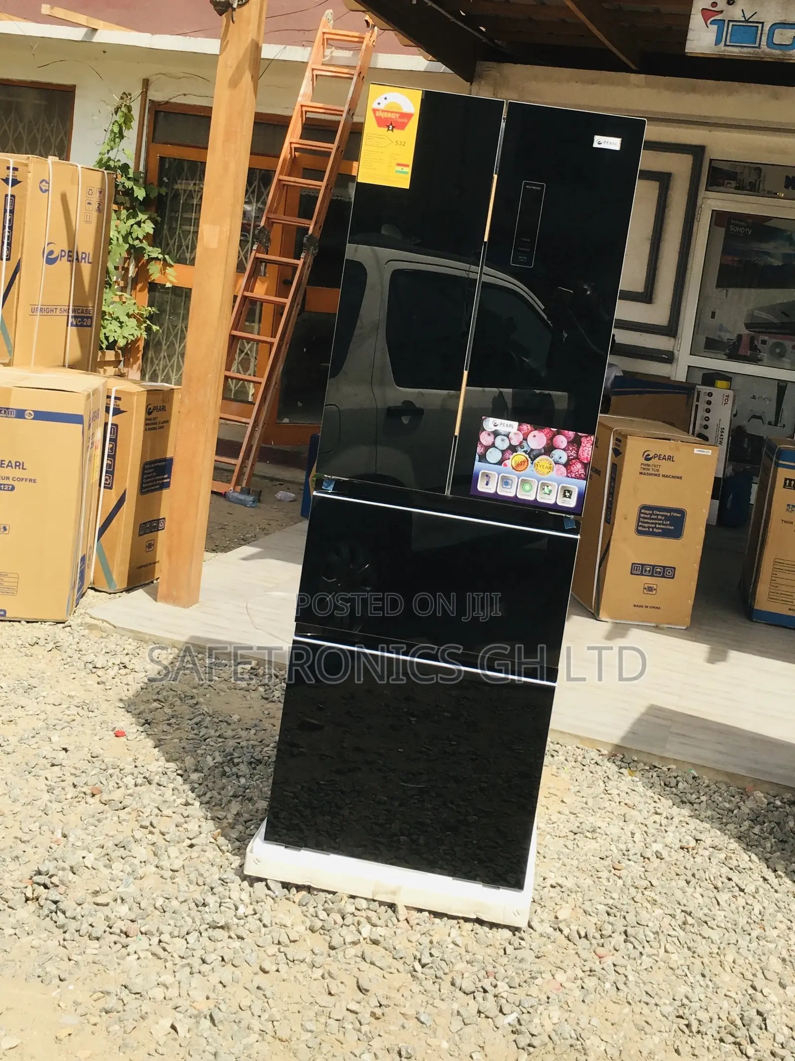 PF-470BG Glass Black 4 Doors Pearl Bottomfreezer Fridge