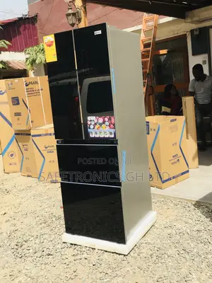 Glass PF-470BG Pearl Black 4 Doors Bottomfreezer Fridge