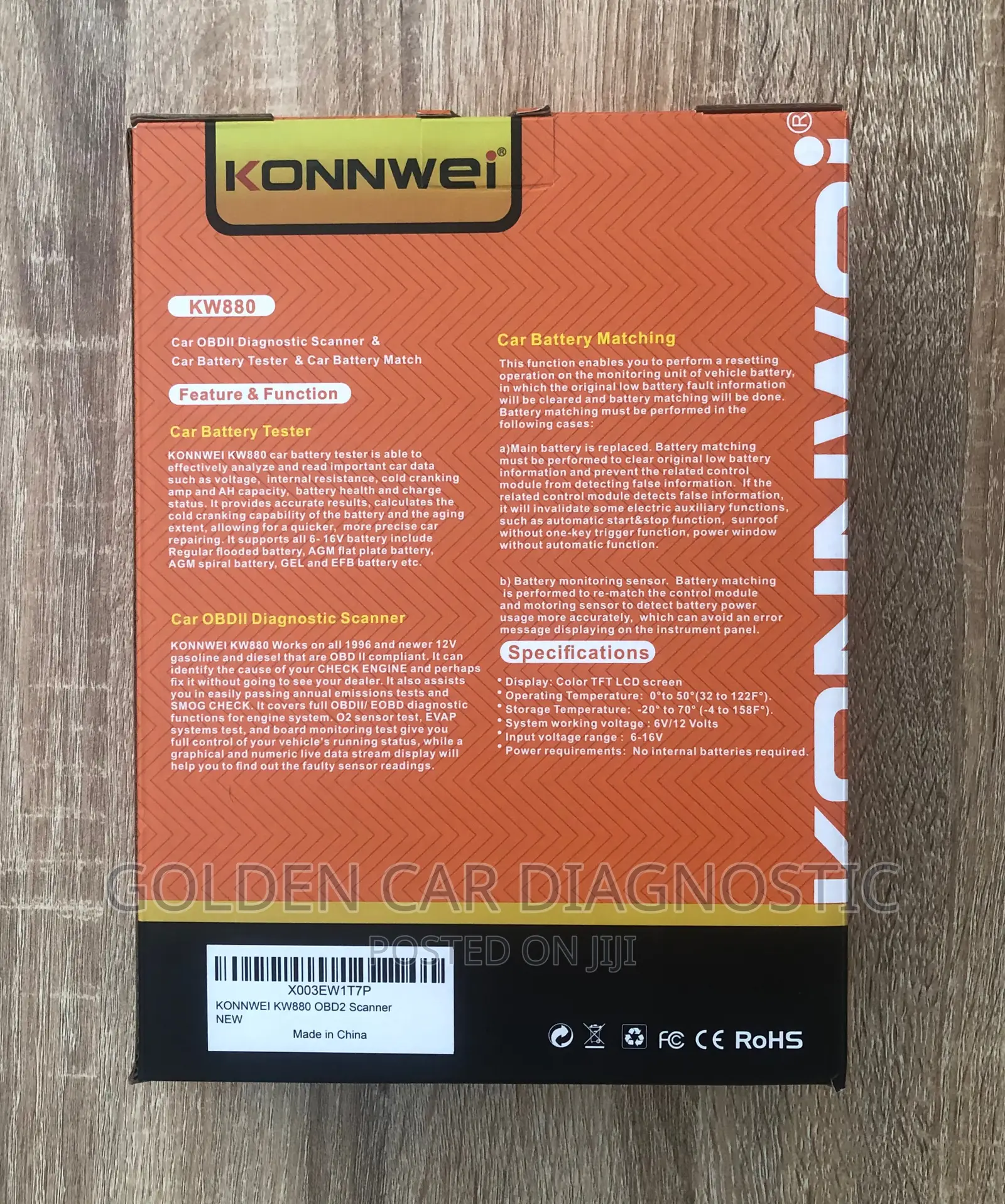 Konnwei KW880 OBD2 Car Diagnostic Scanner Battery Tester
