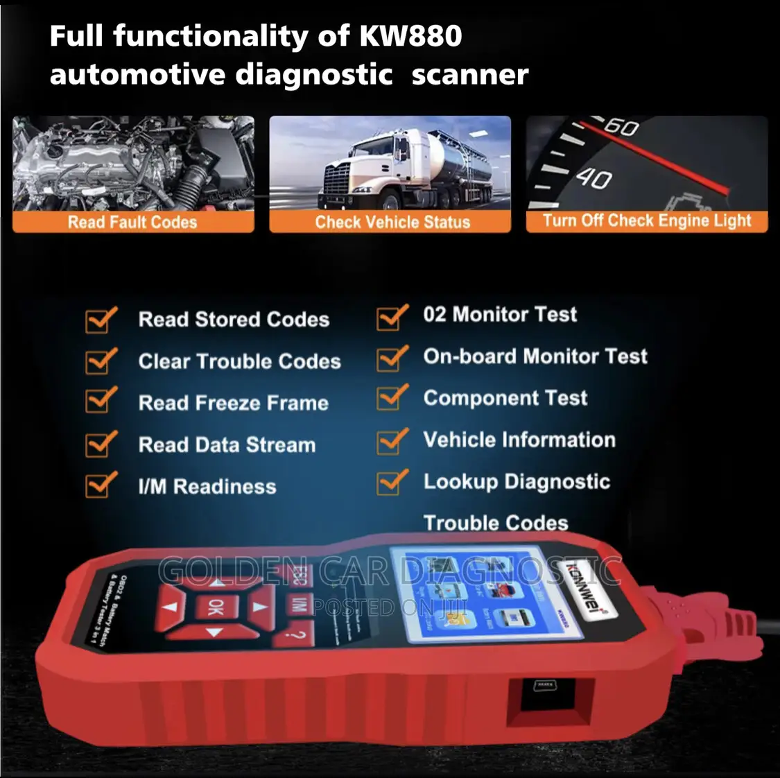 Konnwei KW880 OBD2 Car Diagnostic Scanner Battery Tester