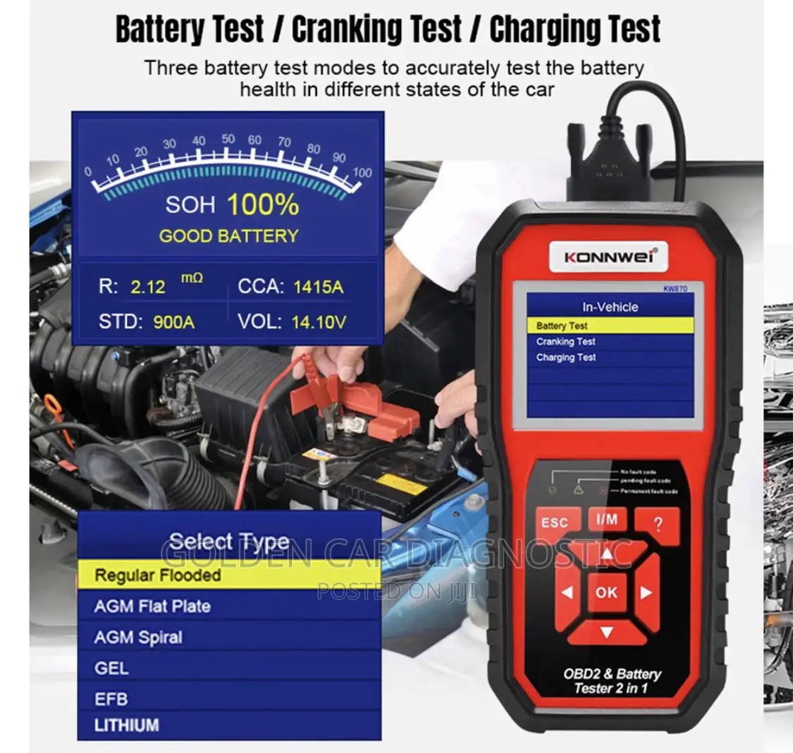 Konnwei KW870 OBD2 Car Diagnostic Scanner Battery Tester