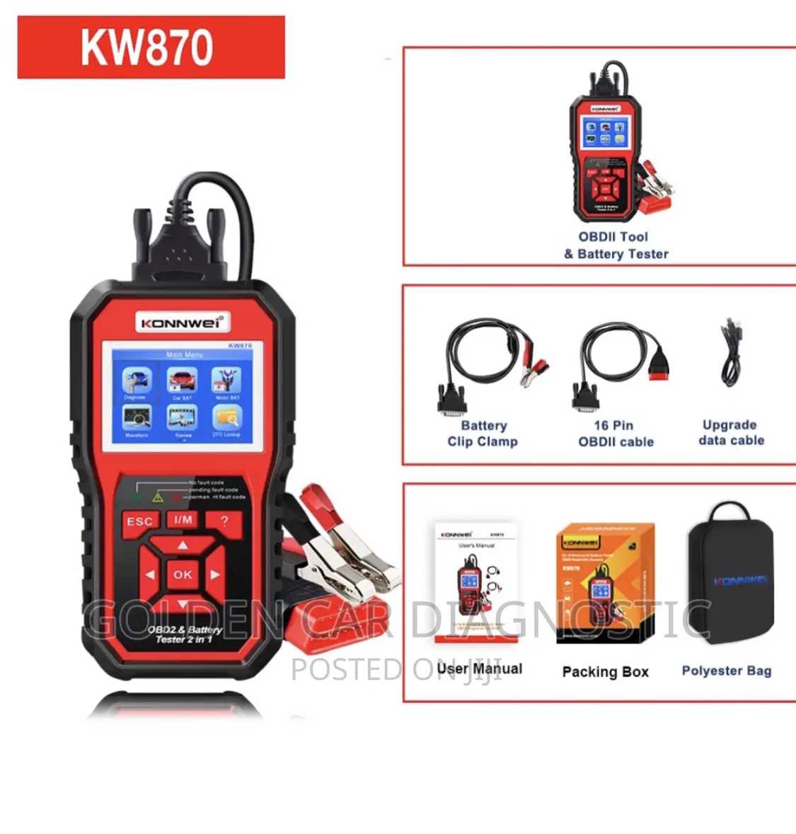 Konnwei KW870 OBD2 Car Diagnostic Scanner Battery Tester