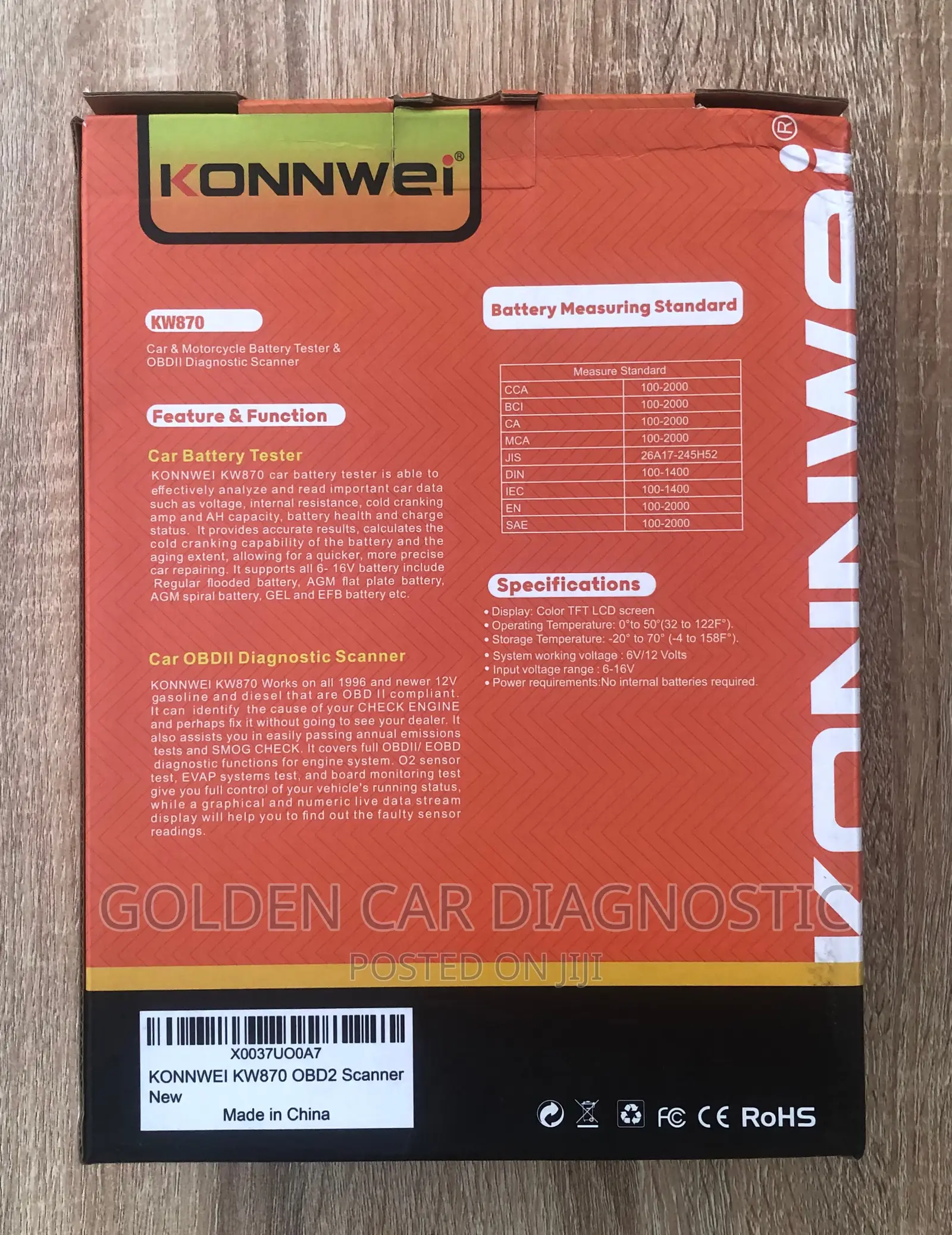 Konnwei KW870 OBD2 Car Diagnostic Scanner Battery Tester