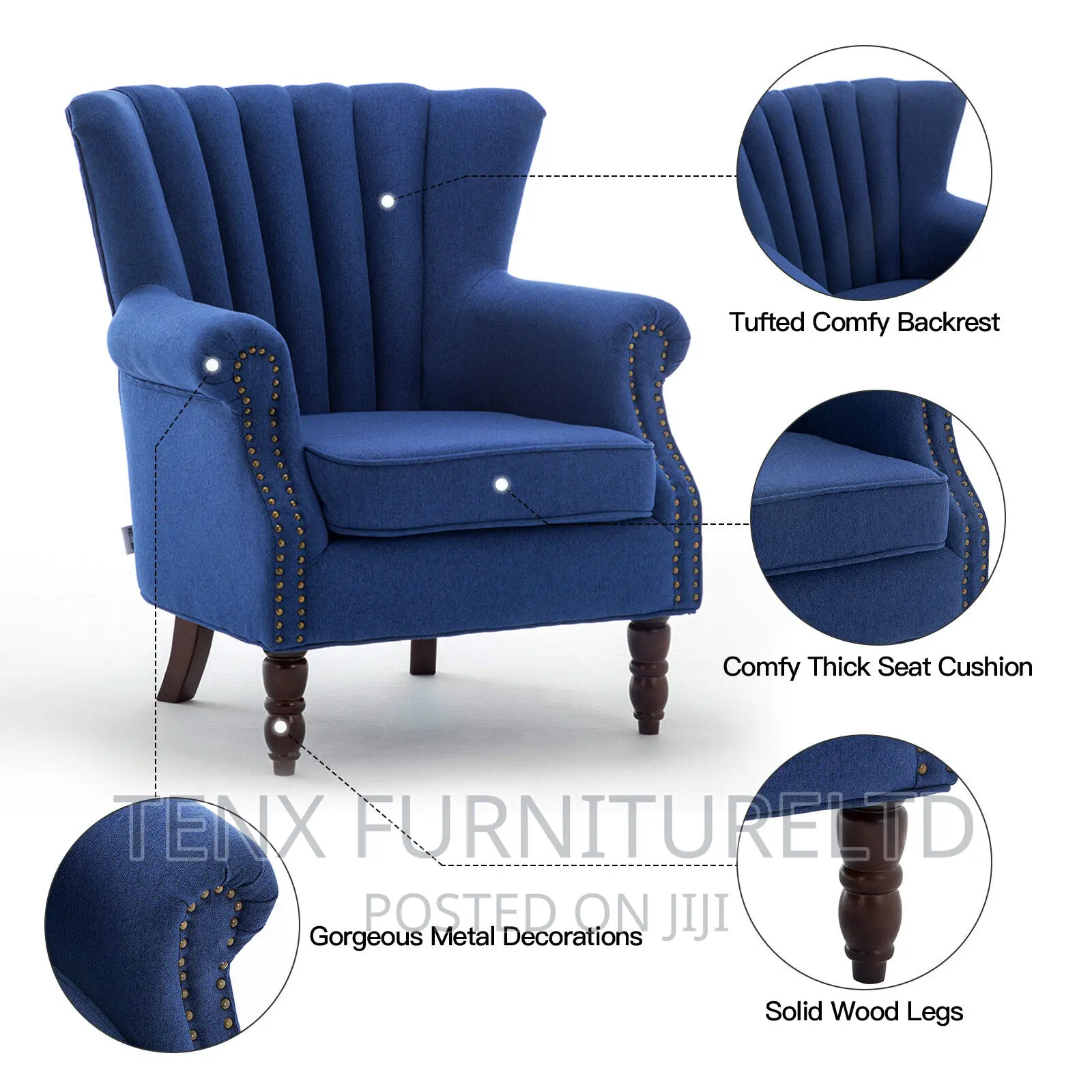 Chesterfield High Back Armchair Upholstered Winged Chairs