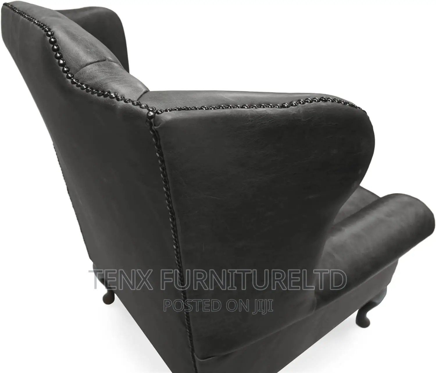 Chesterfield High Back Leather Wing Chair With Footstall
