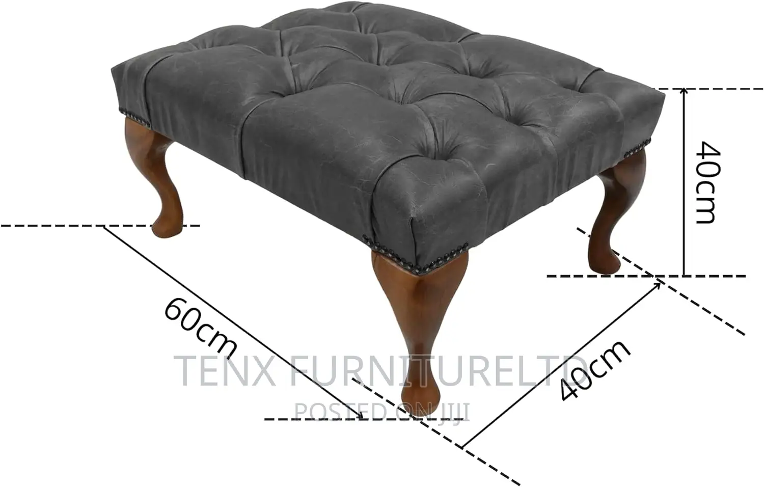 Chesterfield Leather Chair With Matching Footrest (Gray)