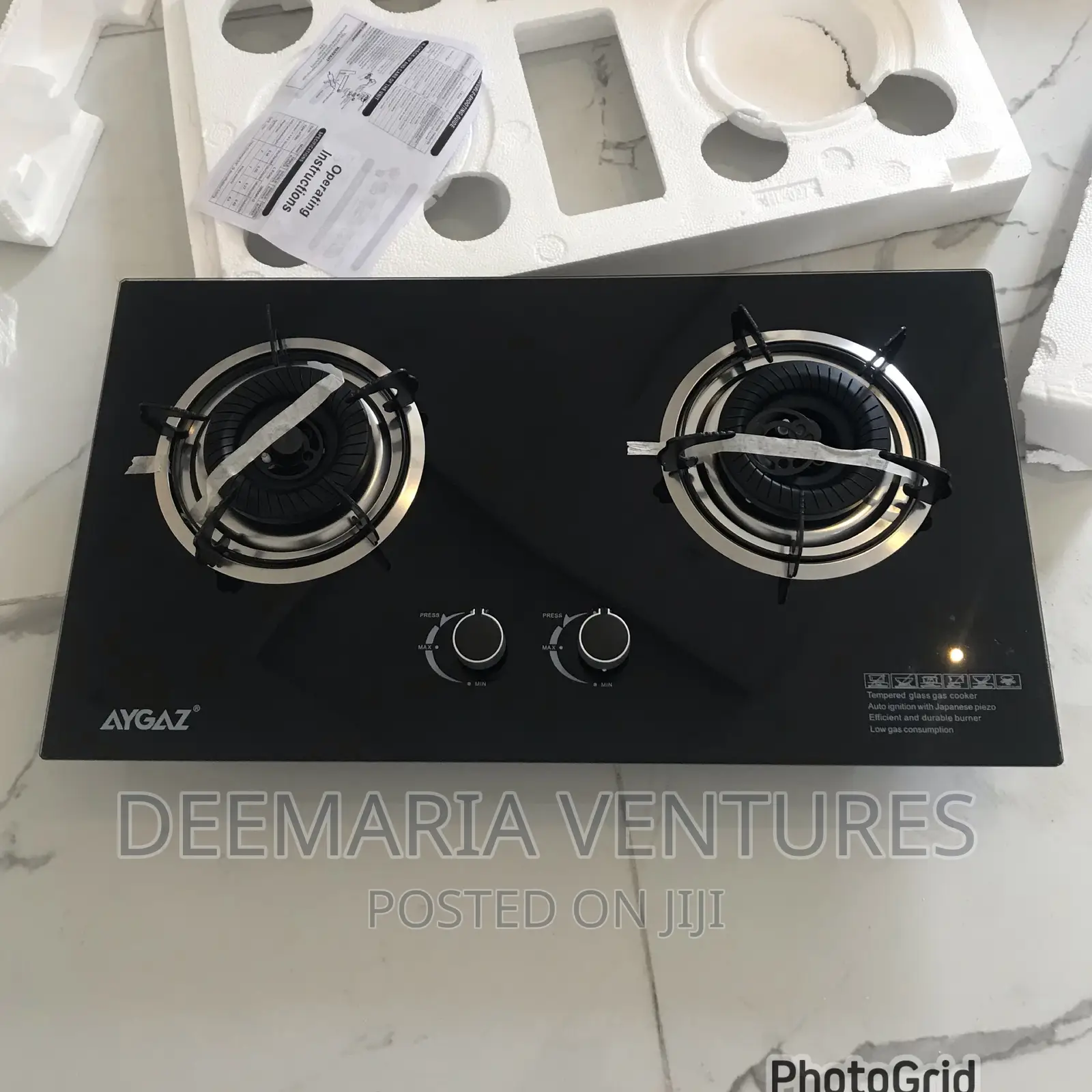 AYGAZ Built in 2 Burner Auto Ignition Glass Top Gas Hob