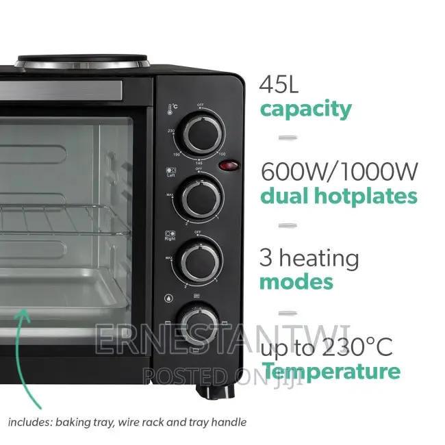 45liter Mini Oven With Dual Hotplates From Electriq, UK