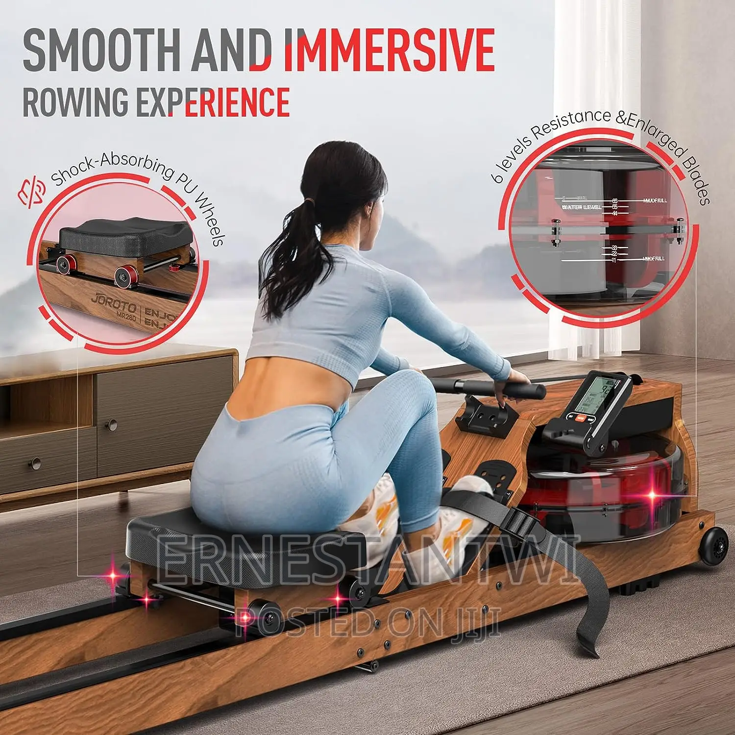 Oak Wood Foldable Rower Machin With Blutooth From JOROTO, UK