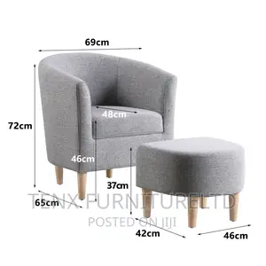 Padded Fabric Armchair Single Couch With Foot Stool