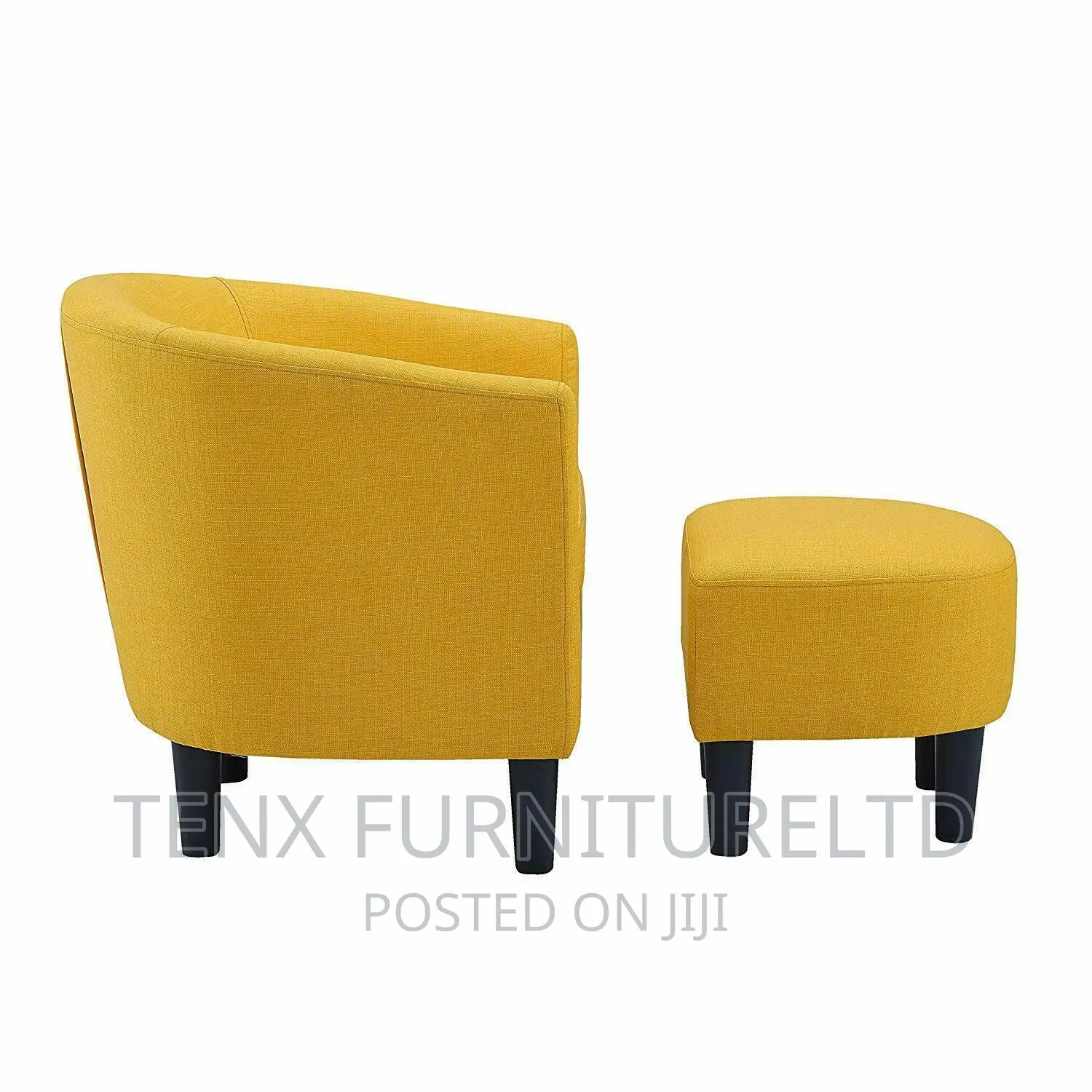 Padded Fabric Linen Armchair Single Couch With Foot Stool
