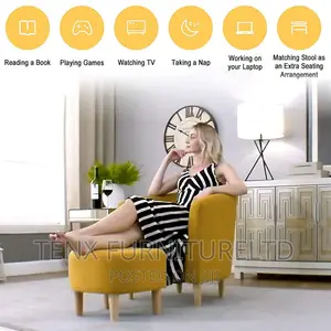 Padded Fabric Linen Armchair Single Couch With Foot Stool
