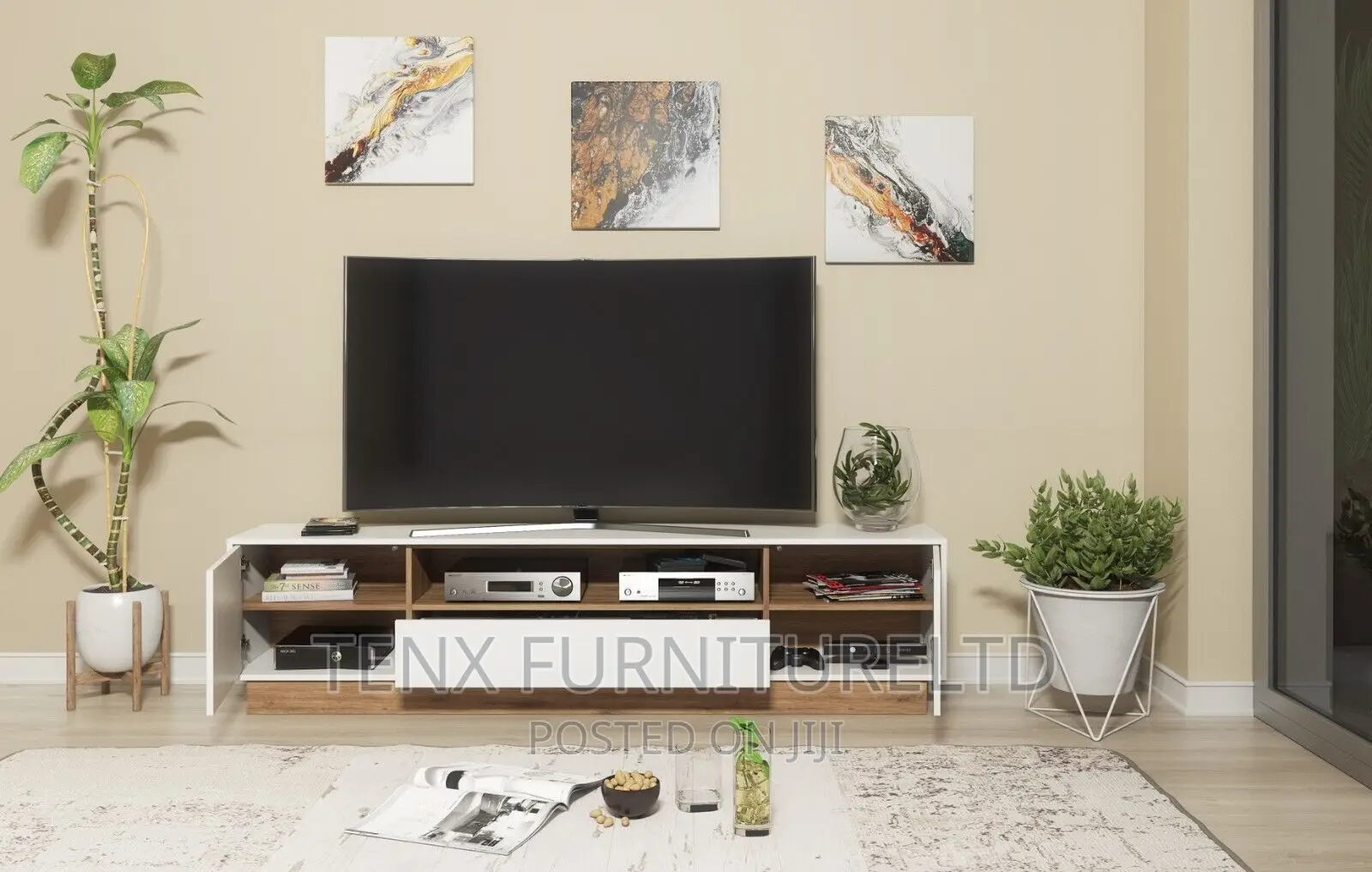Modern Industrial TV Unit Stand Vintage Oak Cabinet Cupboar