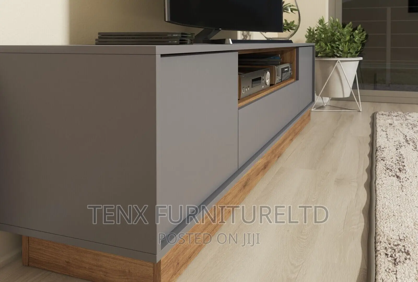 Modern TV Unit Stand Vintage Oak Cabinet (Grey and Oak))