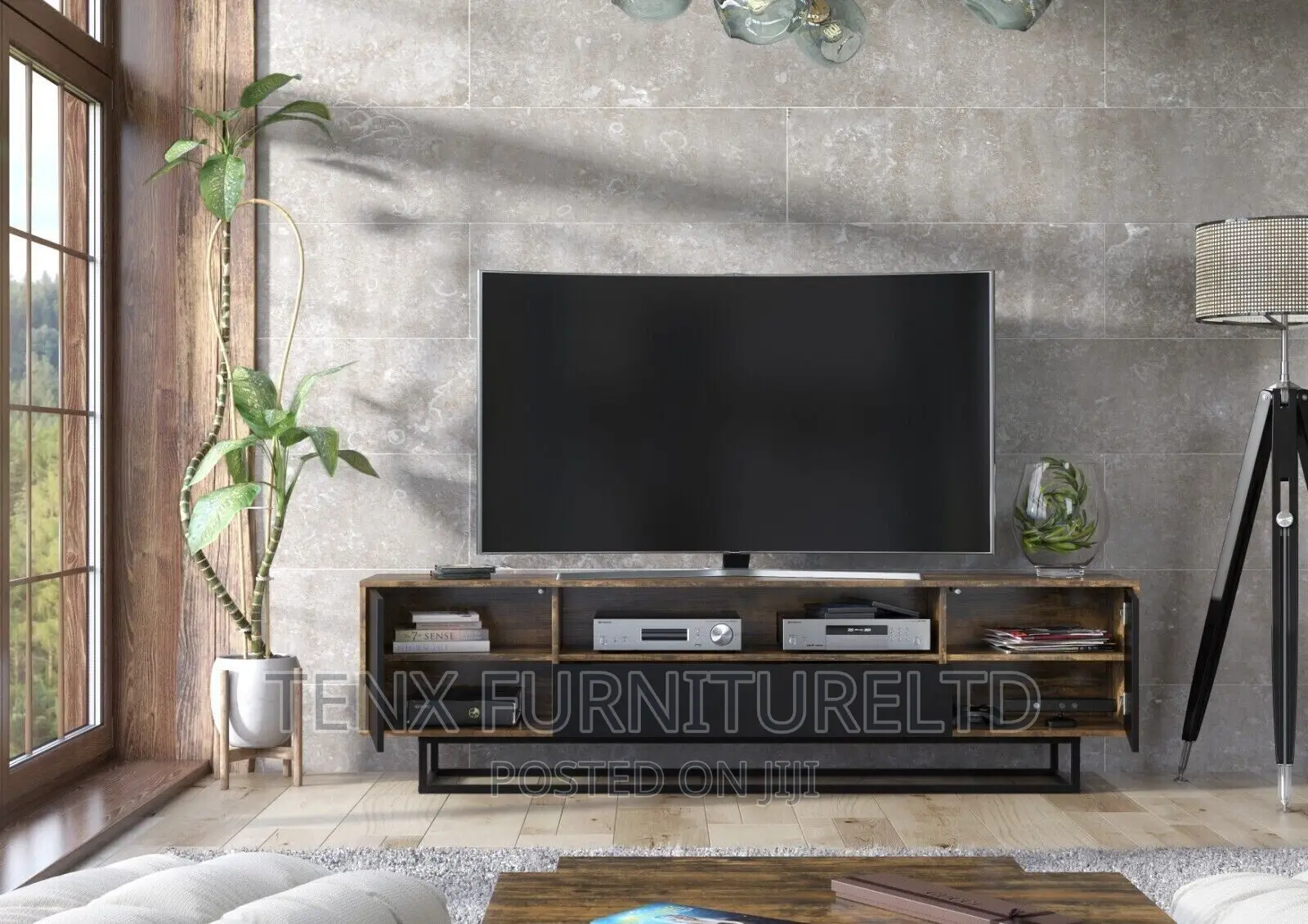Loft Retro Industrial Tv Unit Stand Vintage Oak Cabinet