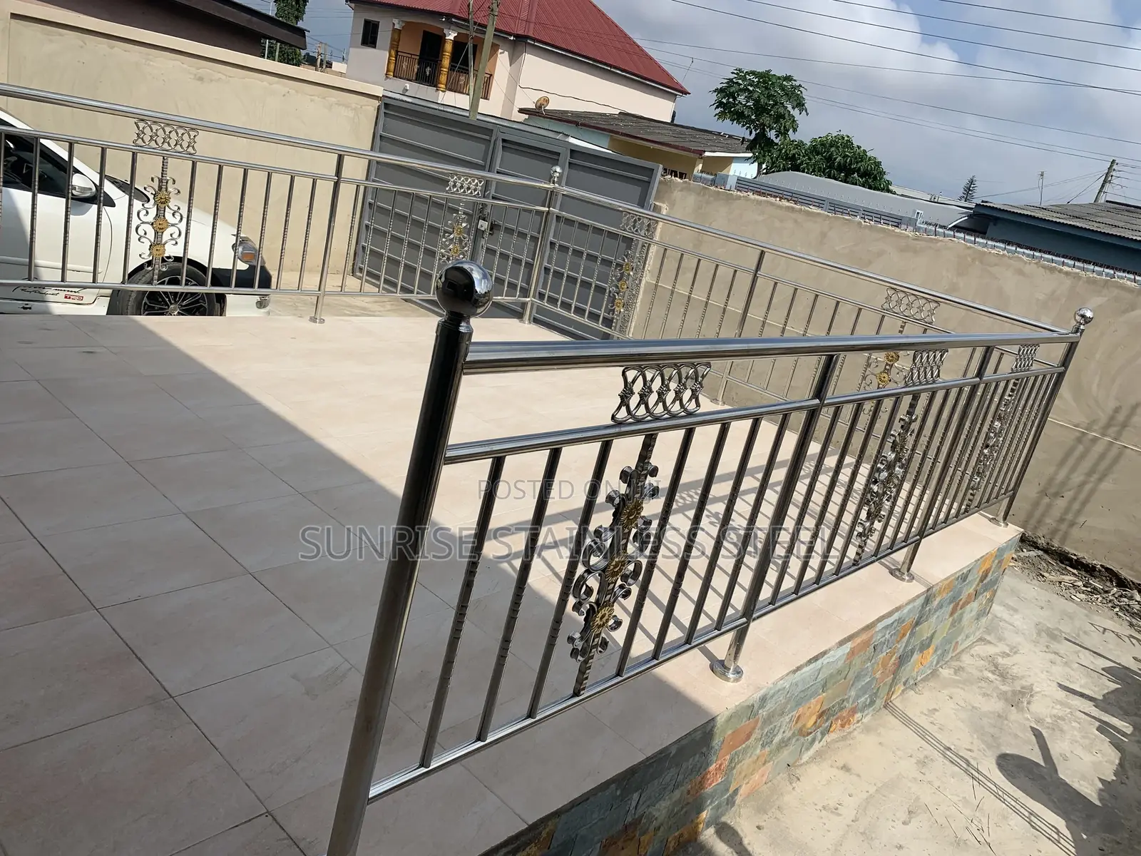 Stainless Gold Flowers Design Balustrade