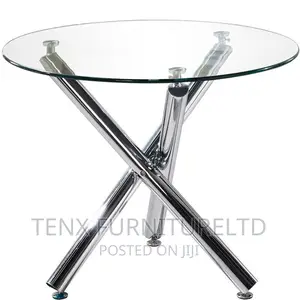 Round Glass Top Dining Table 3 Chrome Legs Kitchen/Conferenc
