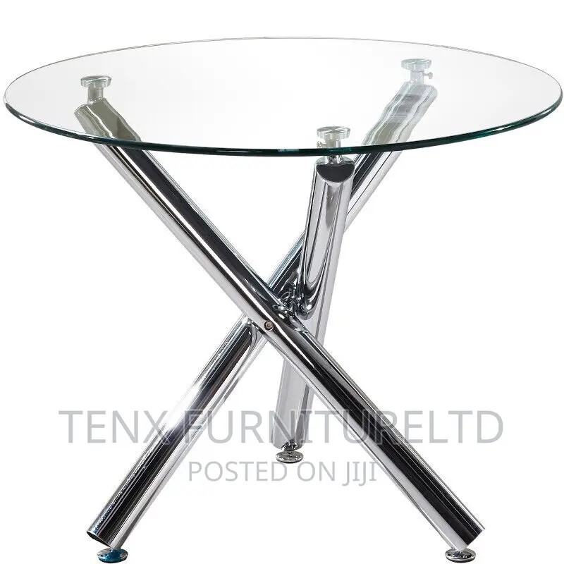 Round Glass Top Dining Table 3 Chrome Legs Kitchen/Conferenc