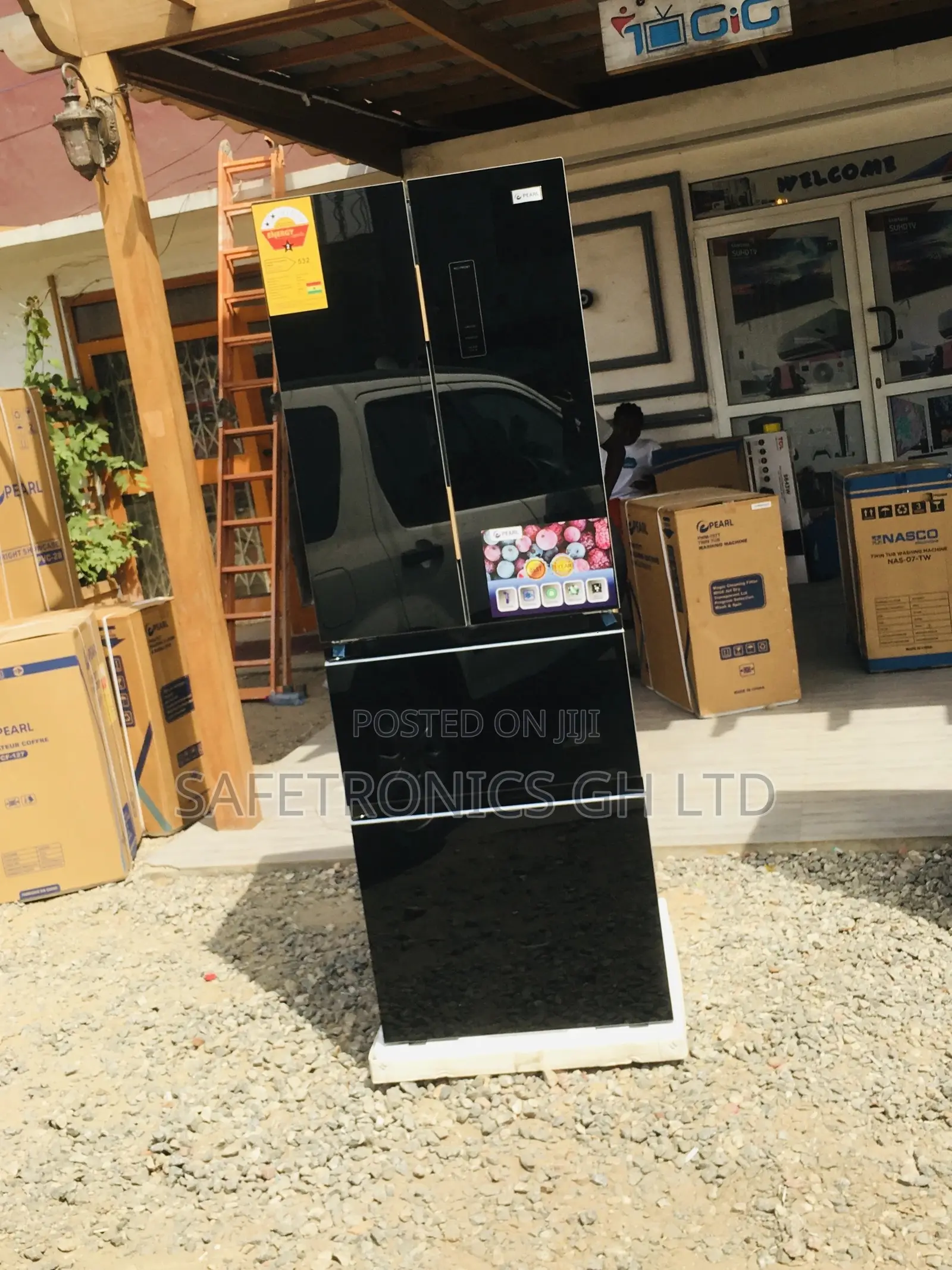 Glass Black Pearl PF-470BG 4 Doors Bottomfreezer Fridge