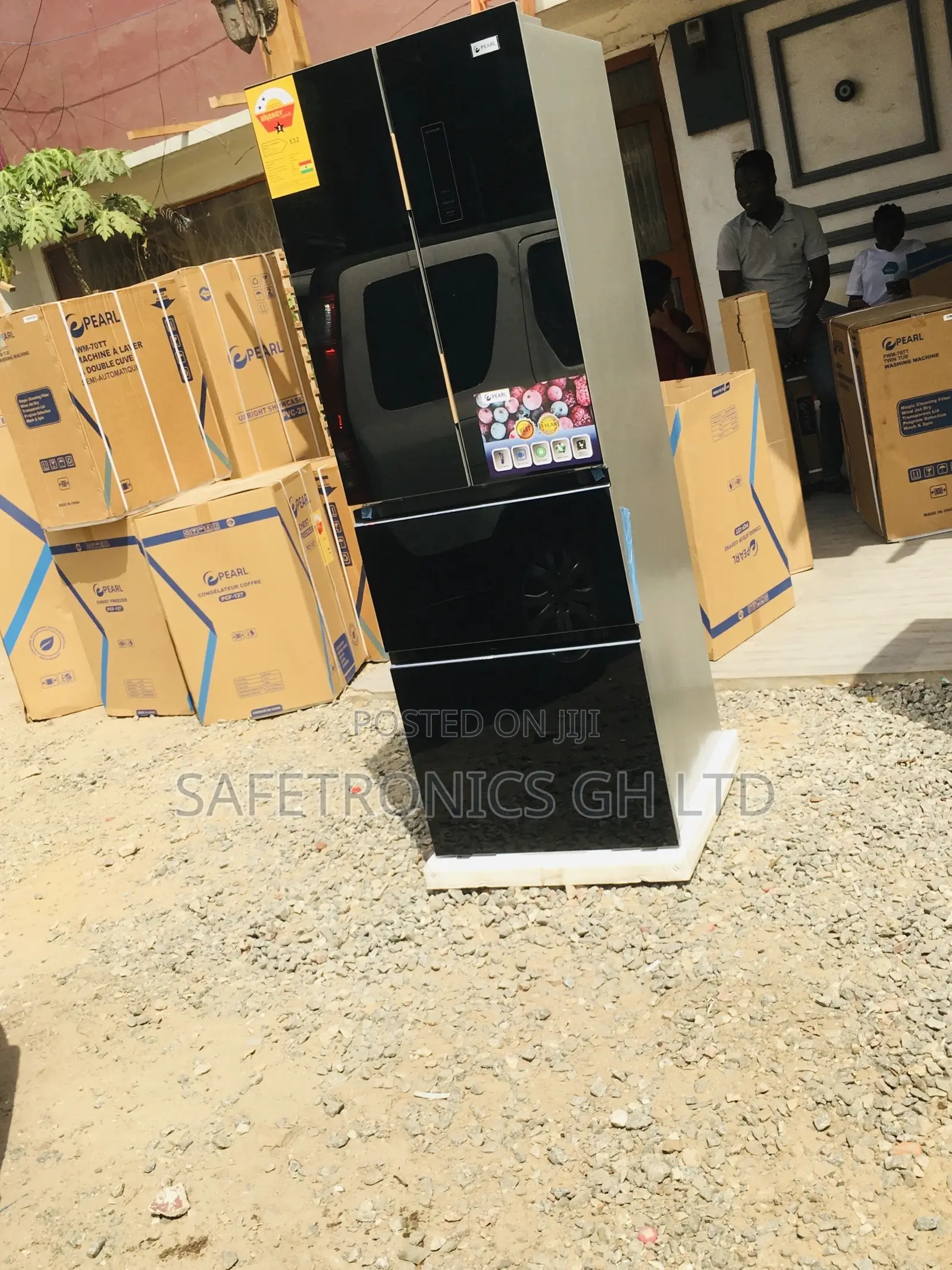 PF-470BG Pearl Bottomfreezer Black Glass 4 Doors Fridge