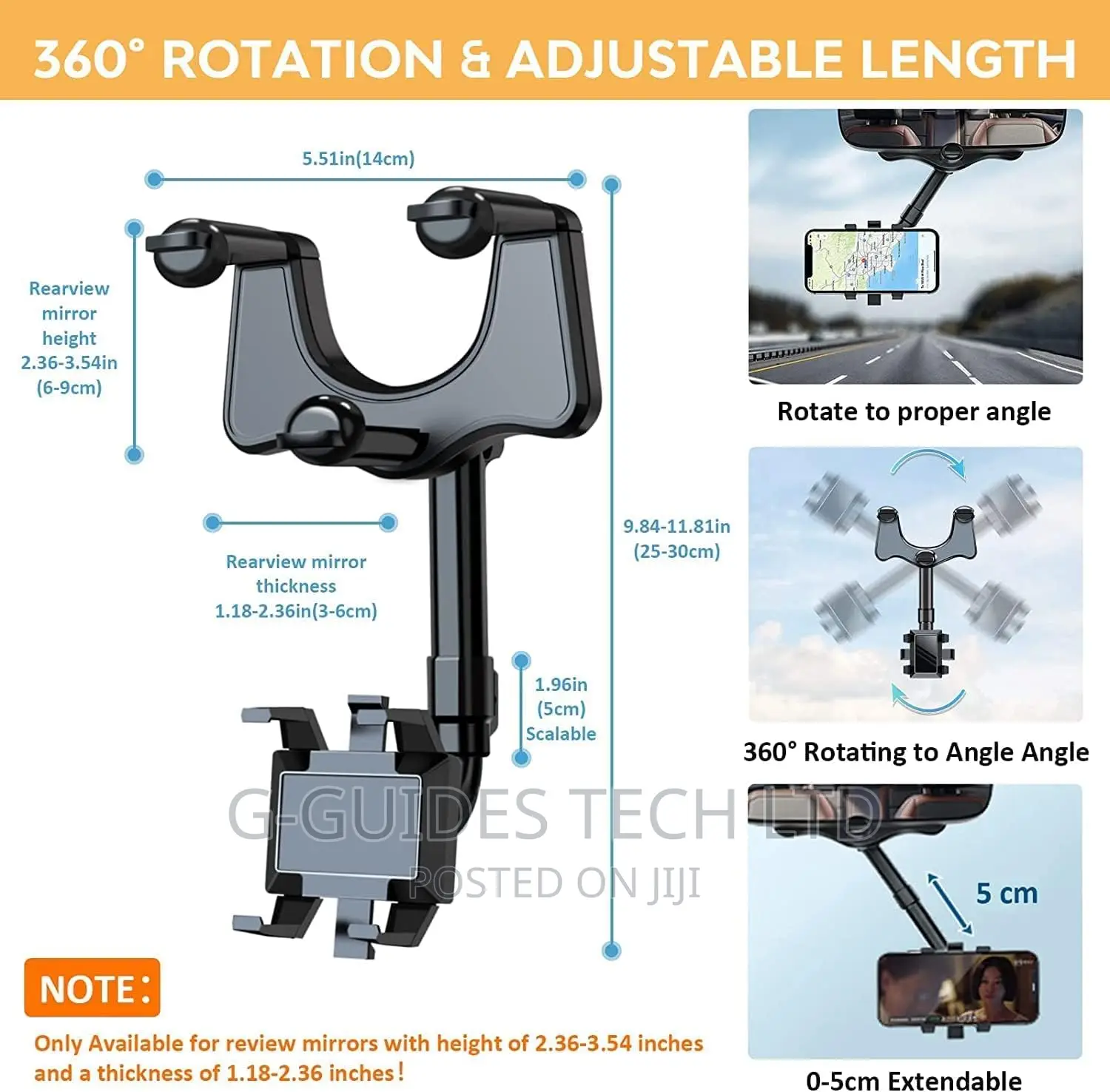 Car Rearview Mirror Mobile Phone Holder Mount Stand 360°