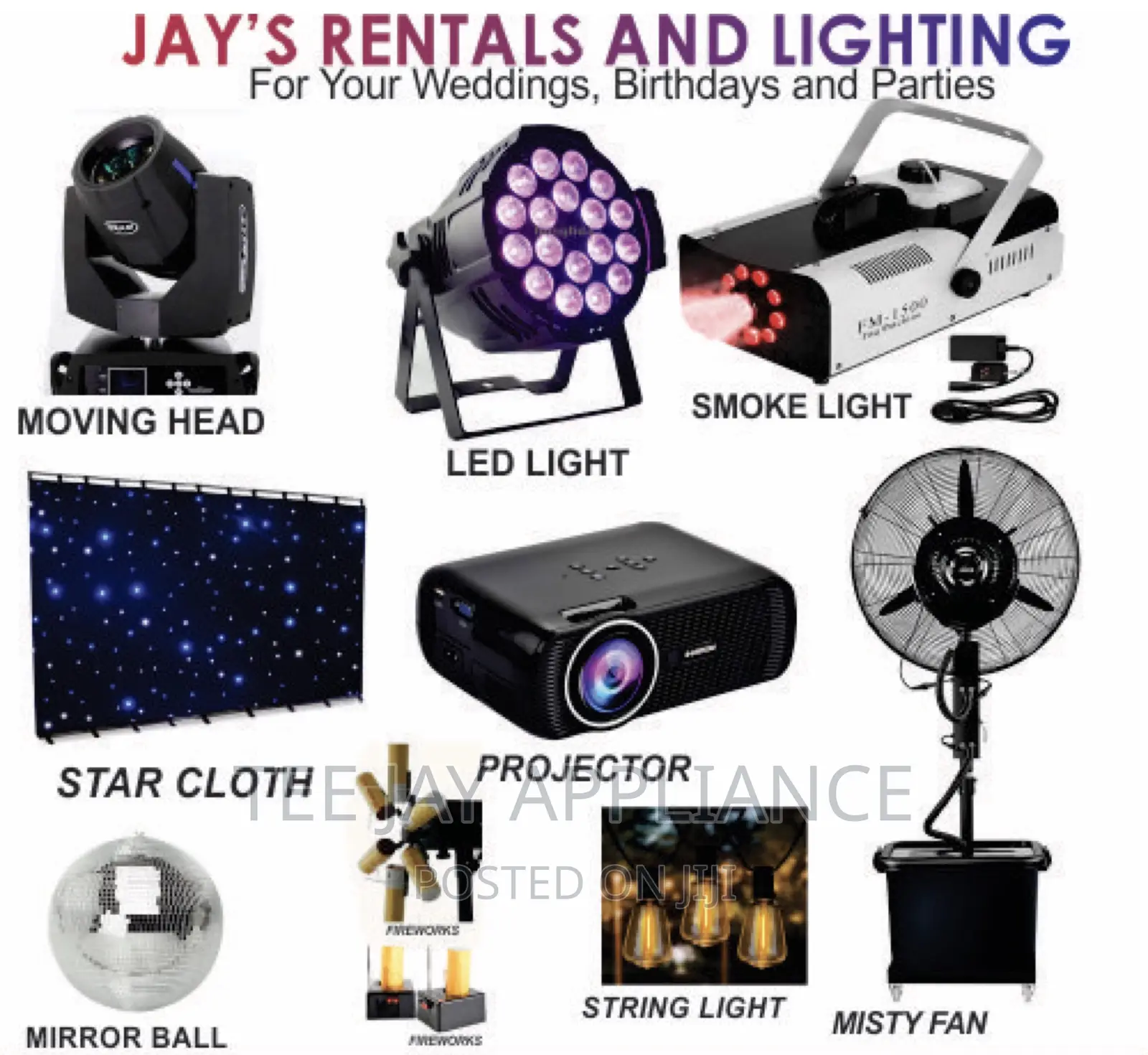 Jay’S Rentals ( Moving Heads , Misty Fan , Projector ) Etc