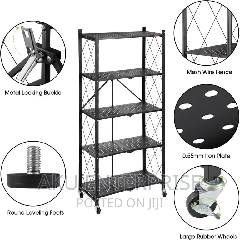 5 Tier Storage Shelves With Wheels Collapsible Kitchen Cart