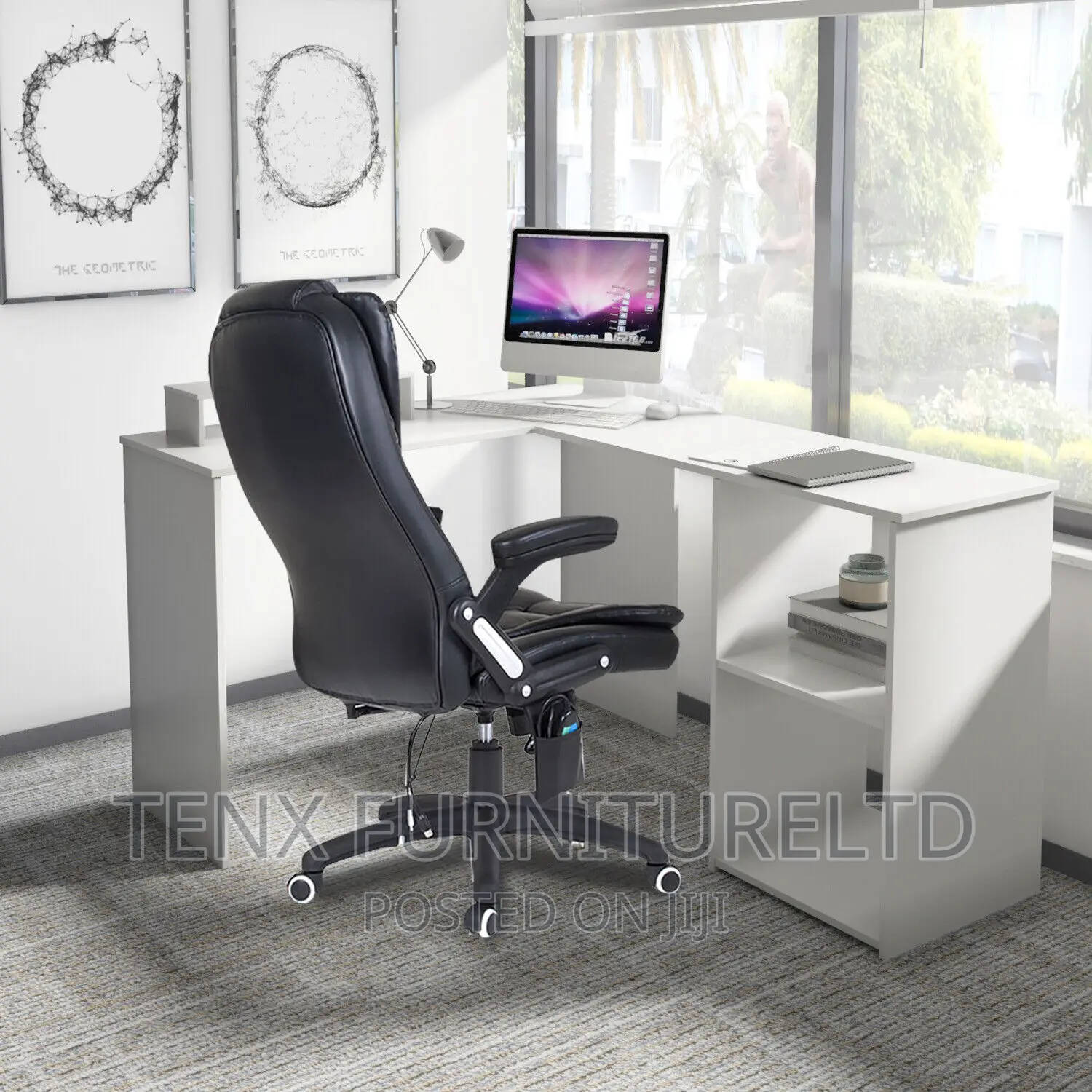 Desk Office Workstation Table L-Shaped Corner W/ Storage Sh