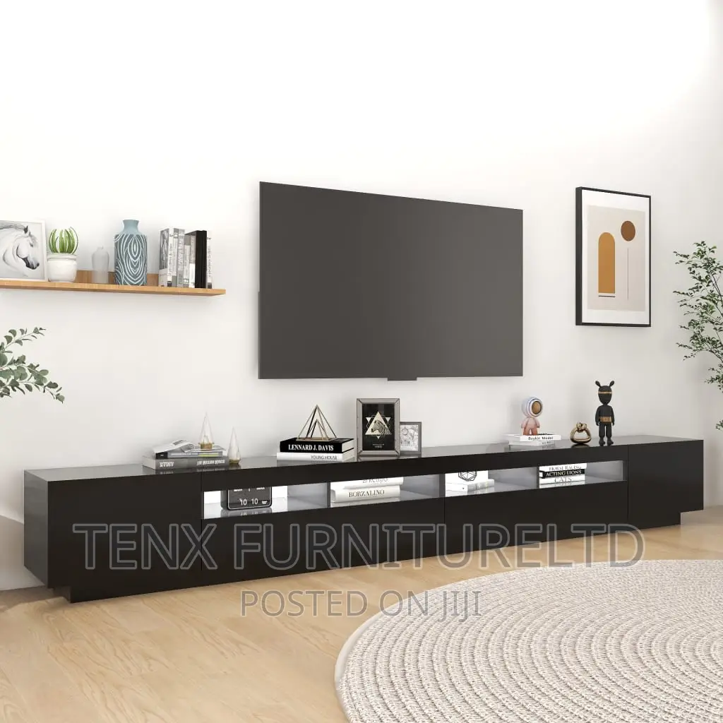 Tv Cabinet With Led Lights Tv Stand Unit (Black)
