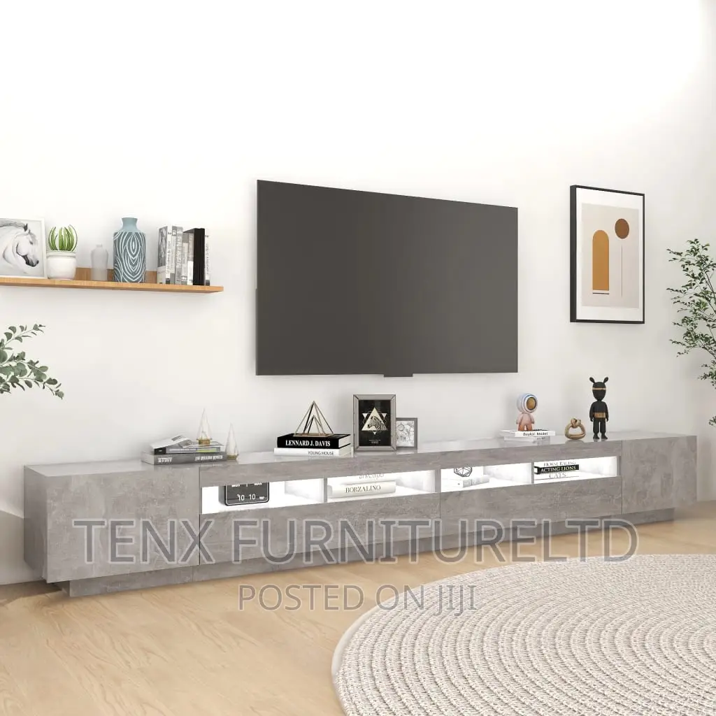 TV Cabinet With LED Lights TV Stand Unit(CONCRETE GREY)