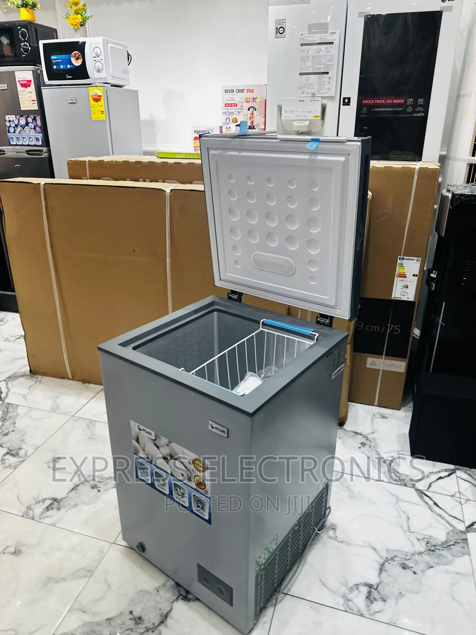 With Sliding Glass Chest Freezer Signal Door 100L Pearl