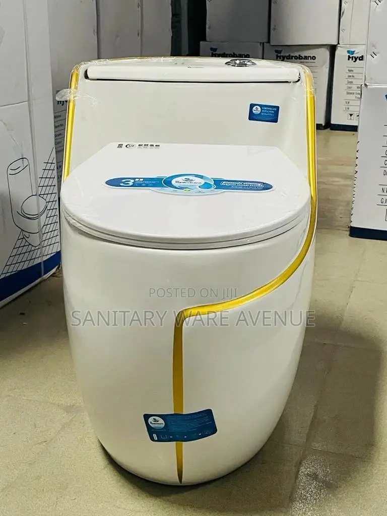 Egg Water Closet - Small Tank Toilet - White and Gold WC