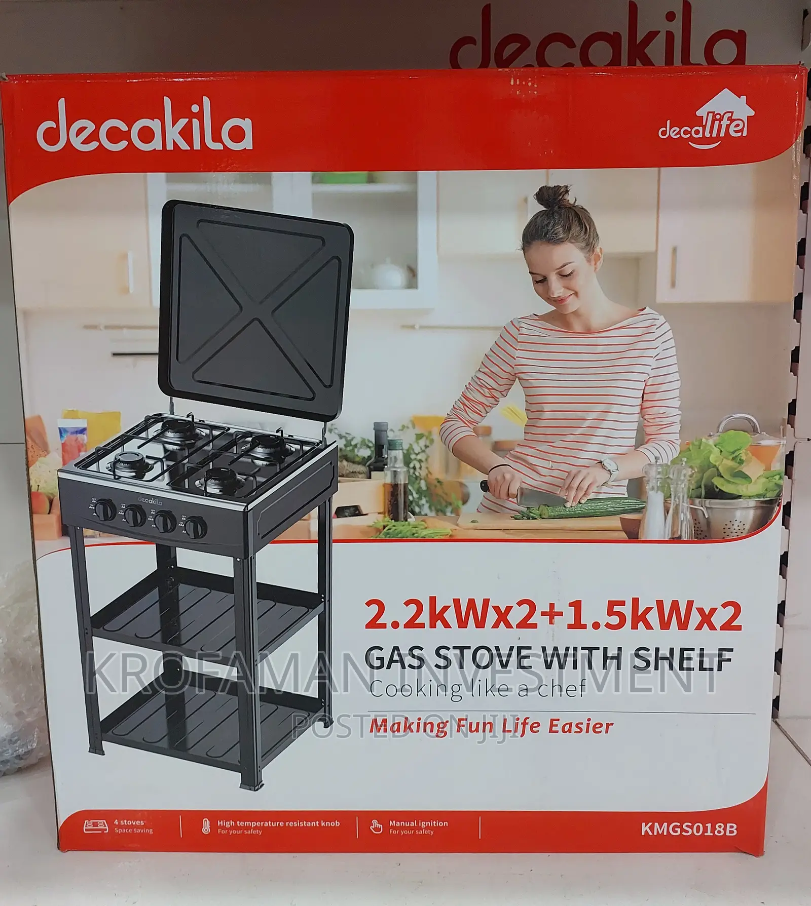 Decakila Kmgs018b 4-Burner Gas Stove With Stand