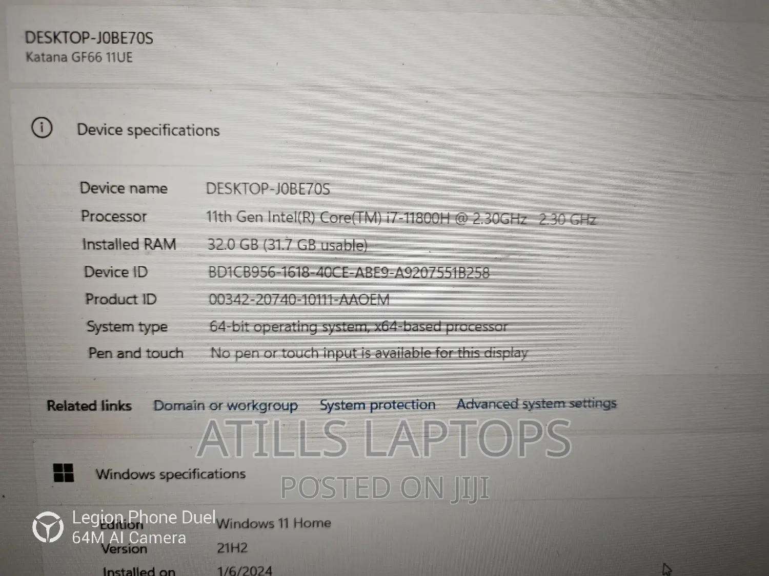 Laptop MSI Katana GF66 32GB Intel Core I7 SSD 512GB