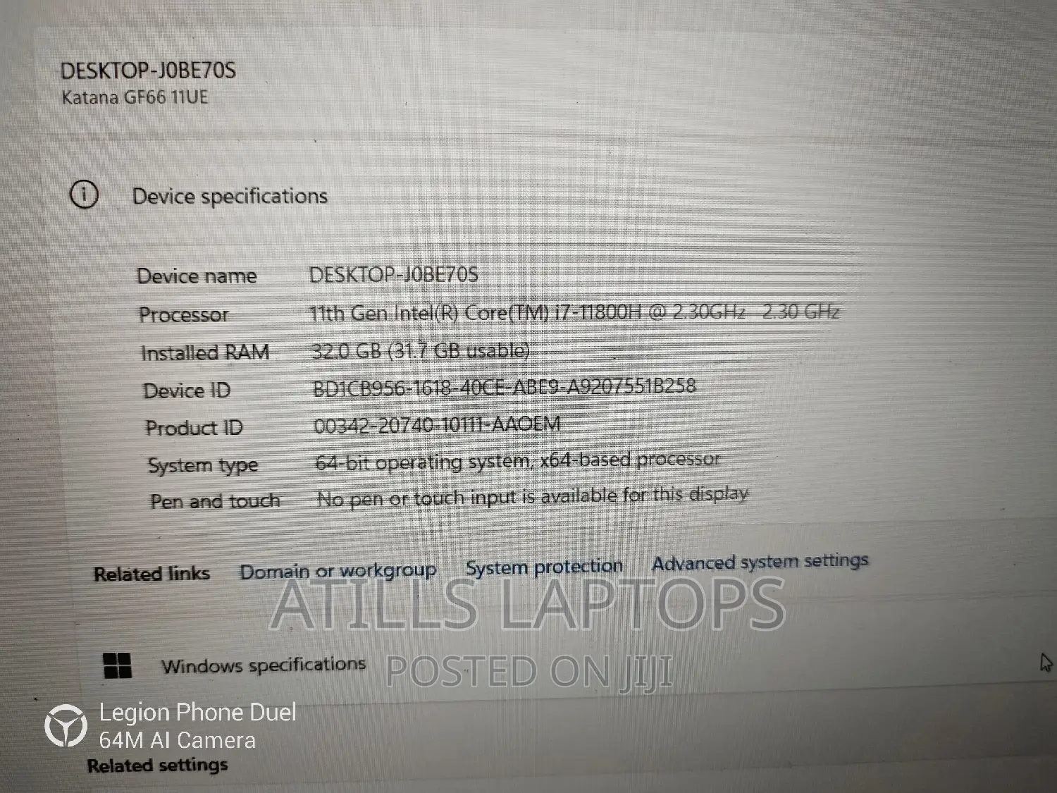 Laptop MSI Katana GF66 32GB Intel Core I7 SSD 512GB